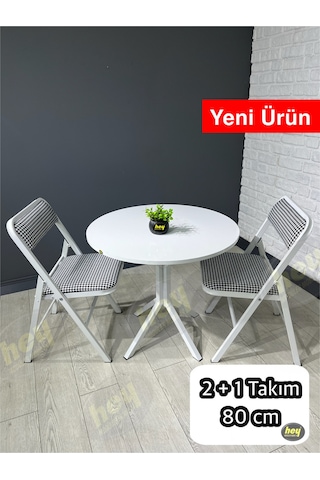 Aras 2 Kişilik Yuvarlak Mutfak Yemek Masası Takımı 2+1 Beyaz Kazayağı 80 Cm Beyaz-kazayağı