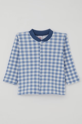 Breeze Erkek Bebek Pijama Takımı Ekose Desenli Önden Çıtçıtlı 4 Ay - 1 Yaş , Mavi