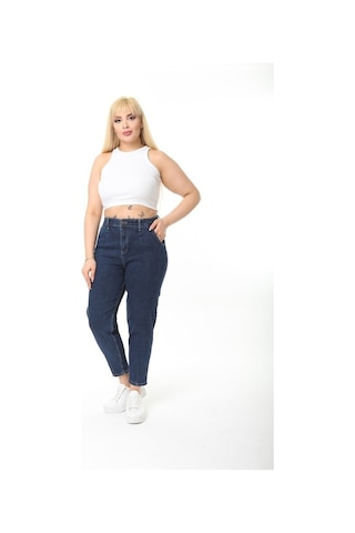 Cedy Denım Kadın Büyük Beden Pileli Mom Jean Pantolon C600 001