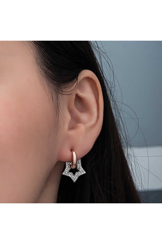 Aya Diamond Gümüş Rose Sallantılı Yıldız Kadın Küpe Rose