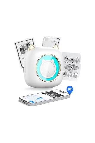 Mini Bluetooth Yazıcı,mini Yazıcı, Funprint 1 Adet Beyaz Rulo Kağıt, 3 Adet Renkli Kağıt .