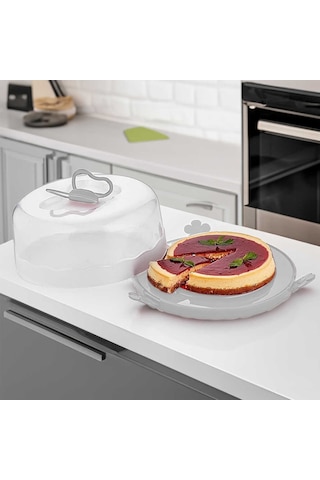 Porsima L-501 Caramel Kek Saklama Taşıma Kabı Fanusu Gri