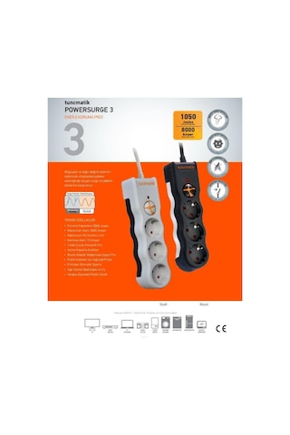 Tsk19010 Powersurge 3-surge Protectıon Plug-1050 Joule- Wıth Cable Siyah 1