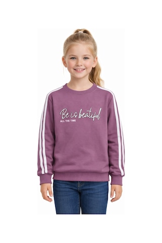 Kız Çocuk Kol Şeritli Sweatshirt Bgl-st05269 Gül Kurusu