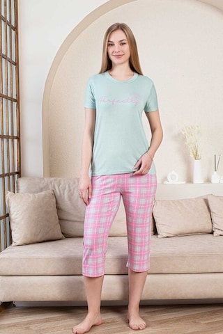 Monox Kadın Perfectly Baskılı Bermuda Kısa Kol Pijama Takımı Yeşil