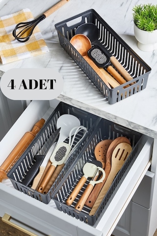4'lü Antrasit Set Modüler Kaşıklık Ve Kepçelik Çekmece Içi Düzenleyici Mutfak Organizer Antrasit - Gri