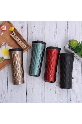 Xiyyadms 500ml Yeşil 304 Paslanmaz Çelik Çift Katlı Vakum Termos Bardak, Araçlı Kullanıma Uygun, Isı Ve Soğuk Saklama, Taşınabilir Kahve/çay Bardağı