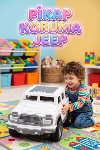 Pick-up Jeep Araba - Beyaz Arazi Tipi Açık Yük Kasalı 28 Cm Pick-up Oyuncak Kamyon