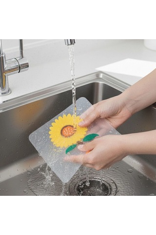 Ayçiçeği Tasarımlı Gider Koku Önleyici Silikon Lavabo Gider Matı Sarı