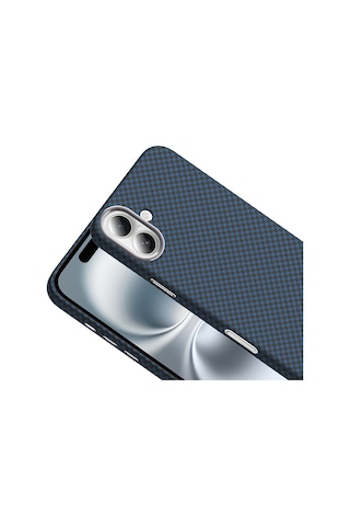 Apple Uyumlu iPhone 16 Kılıf M-safe Şarj Özellikli Karbon Fiber Görünümlü Gros Kılıf Lacivert Lacivert