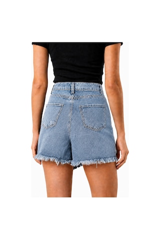 J&kstores Asimetrik Kesim Jean Denim Şort Etek Kar Yıkama