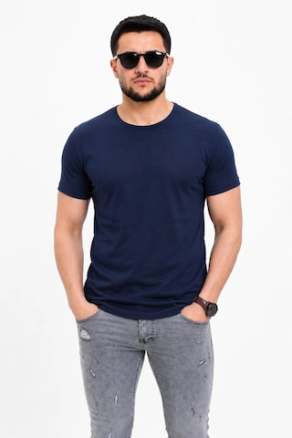 Novalisse Erkek Basic Tişört Bisiklet Yaka Kısa Kol Günlük Yazlık Slim Fit T-shirt - Lacivert Çoklu Renk