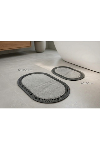 Nakkaş Home 2'li Jüt Peluşlu Gri Klozet Takımı 2li Oval