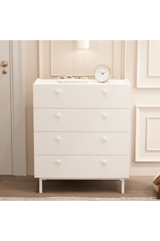 Robinhome Rhode Geniş Şifonyer 4 Çekmeceli Ahşap Ayaklı Beyaz