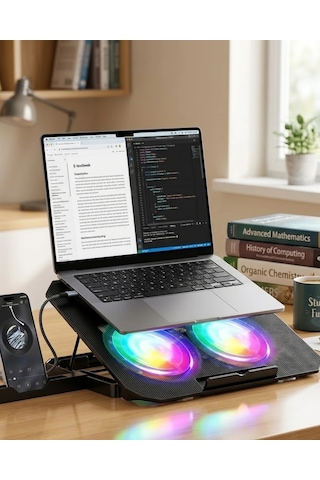 Znv Zenvia Mey İthalat Notebook Soğutucu Stand Rgb Aydınlatmalı İki Fanlı Laptop Altlığı Znv2025 Cmn