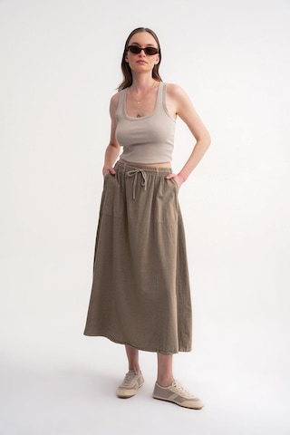 4633 Kadın Yandan Cepli Parçalı Etek Antik Vizon Antik Vizon