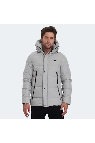 Slazenger GANEA IN Büyük Beden Erkek Kapüşonlu Şişme Bej Mont & Kaban