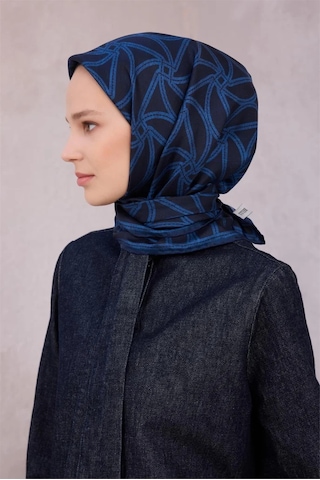 BELLİ Geometrik Desen İpek Twill Eşarp 4221d01 Lacivert