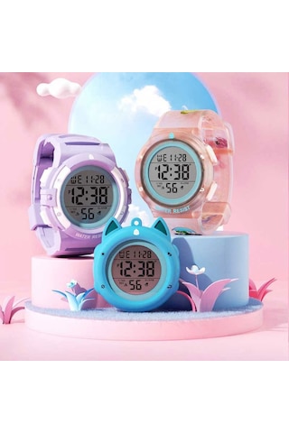 Spovan K01 Kadın Çocuk Led Aydınlık Su Geçirmez Elektronik Spor İzle Mor Çok Renkli