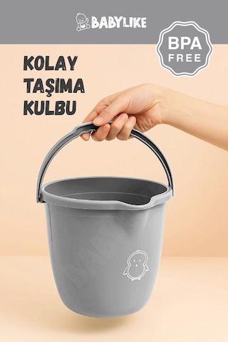 Çocuklar İçin 2'li Banyo Seti- Kulplu Kova & Oluklu Maşrapa Gri Gri