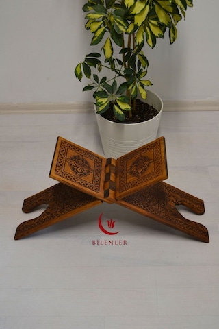 Kur An-ı Kerim Rahlesi Selçuklu Desenli Büyük Boy 18x65cm Yakma İşçilikli