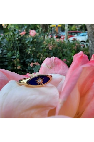 Ala Safir Mineli Kutup Yıldızlı Oval Mühür Minimal Tasarım Esteti - 552949140