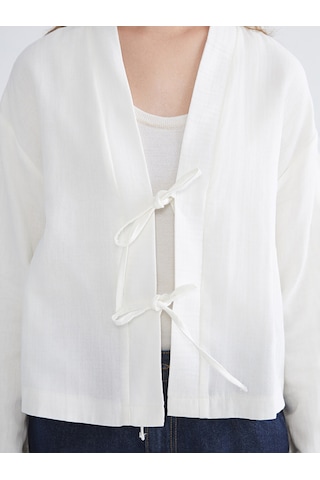 Lcw Modest Ekru V Yaka Oversize Müslin Kadın Kimono
