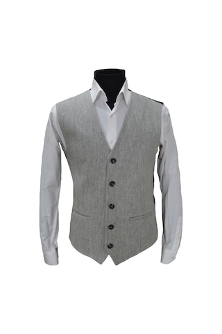 Mentor Regalo Erkek Yelek V Yaka Açık Gri Balıksırtı 50437