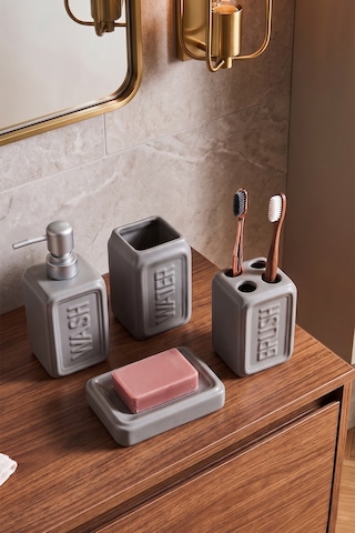 Perotti 13891 Well Stoneware 4 Parça Banyo Seti Gri Grı
