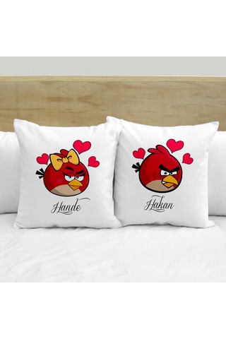 Kişiye Özel İkili İsimli Love Birds Beyaz Yastık Kılıfı