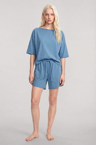 Akbeniz Kısa Kollu Şortlu Pijama Takımı Mavi