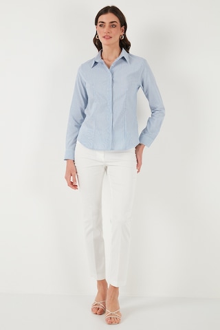 Lela Pamuklu Slim Fit Klasik Yaka Bayan Gömlek 6777423 Mavi