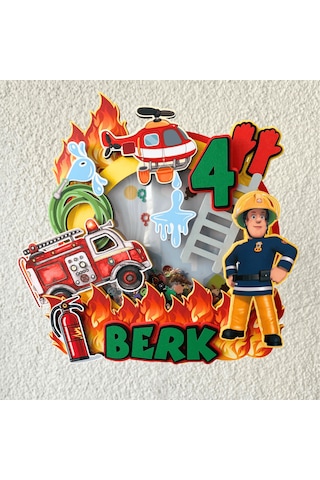 İtfaiye Temalı Erkek Çocuk Doğum Günü İsme Özel 3d Pasta Süsü Cake Topper Çocuk