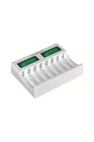 Honeybeeshop Pujimax 8 Yuvalı Lcd Akıllı Şarj Cihazı Aa Aaa Piller İçin Beyaz
