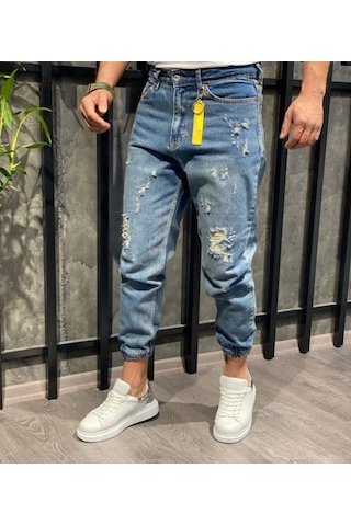 Erkek Paçası Lastikli Boyfriend Kot Jogger Pantolon (491079092)