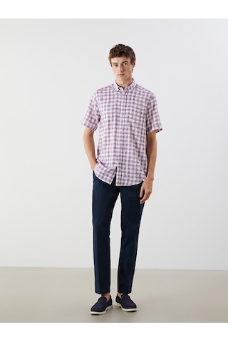 Lcwaıkıkı Classic Bordo Regular Fit Kısa Kollu Ekose Armürlü Erkek Gömlek