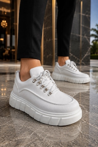 Mevese Duolc Bağcıklı Cilt Erkek Günlük Rahat Taban Sneaker Ayakkabı - Beyaz