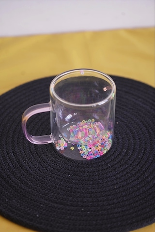 Lavena Çift Cidarlı Cam Kupa Beyaz