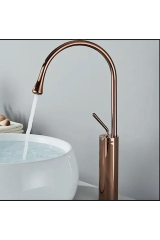 İsaoğlu Yapı Çanak Lavabo Bataryası Bakır Lavabo Musluğu Bronz Modern Tasarım Armatür Çanak Lavabo Uyumlu Bakır