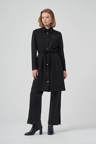 Nuss 6012 Yaka Taş İşlemeli Süvet Kap - Siyah Siyah