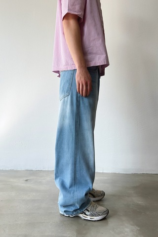 Flaw Çizgili Eskitme Model Baggy Jean-29012 Buz Mavi