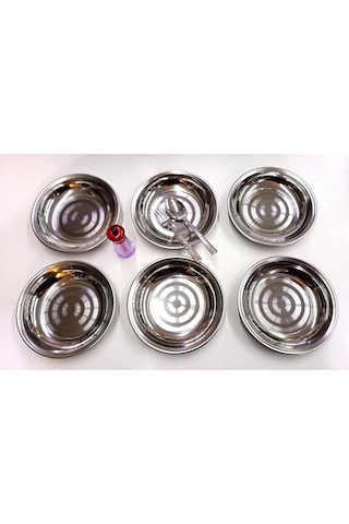 Sihirli Tuzluk Hediye 6 Adet 18cm Paslanmaz Çelik Çukur Yemek Tabağı Dubleporsyon Sağlam Metal Tabak Çok Renkli