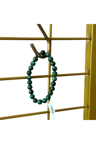 Kırmızı Sanat Evi Jade Doğal Taş Sıralı Koyu Yeşil Lastikli Bileklik