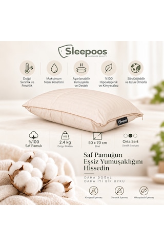 Sleepoos %100 Organik Pamuk Yastık 50 x 70