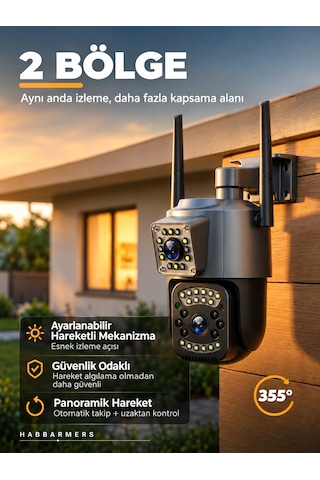 6mp Wifi Çift Lensli Ptz Güvenlik Kamerası Hareket Takibi Gece Görüşü Uzaktan İzleme İki Yönlü Ses Dış Mekan Kamera