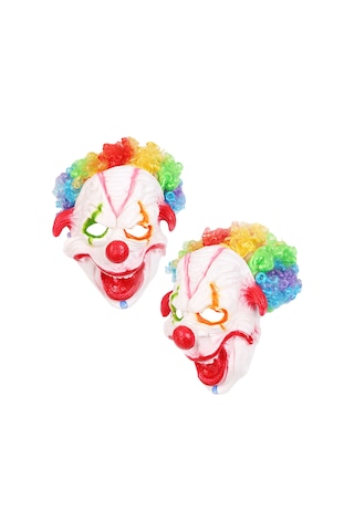 Singree Korkunç Halloween Parti Kozplayi İçin Vinil Yüzlü Sentetik Fiber Saçlı Renkli Palyaço Maskesi 1 Adet