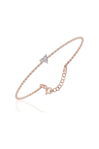 Altın Bilezik - Üç Mini Taşlı Burgu 14 Ayar Altın Bilezik Pembe