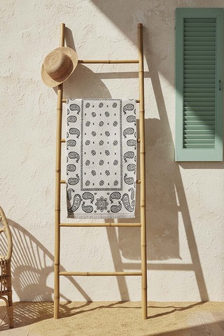 Gri Retro %100 Pamuklu Plaj Havlusu 70x140 Cm