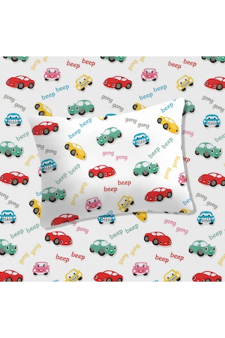 %100 Pamuklu Bebek Lastikli Çarşaf 60x120+20 Bebek Yastık Kılıfı 35x45 Araba Desenli