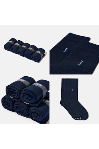Erkek Bambu Çorap Lacivert 5'li Kutulu Set Dikişsiz Uzun Soket Çorap